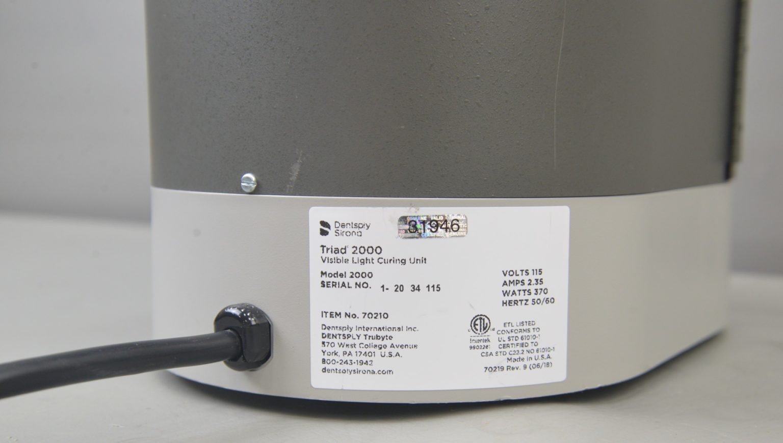 Dentsply Trubyte Triad 2000 Dental VLC Visible Light Curing Oven System