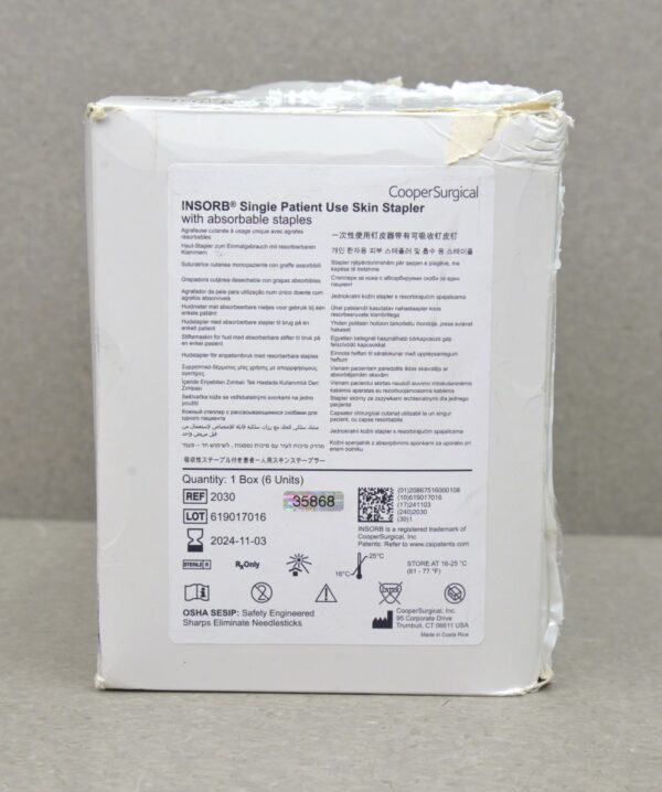 Cooper Surgical Insorb Single Patient Use Skin Stapler w/ Absorbable Staples Box