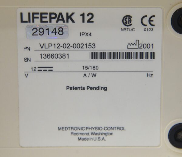 Medtronic LifePak 12 Biphasic Defibrillator, ECG, Pacing, Printing w/ LifePak 12 Power Adapter