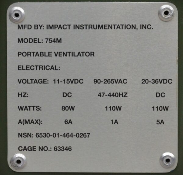 Impact Eagle Uni-Vent 754M Portable Self-Contained Ventilator System W/ Case