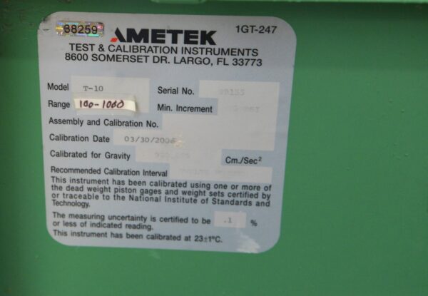 Ametek T-10 Hydraulic Deadweight Tester W/ Weights