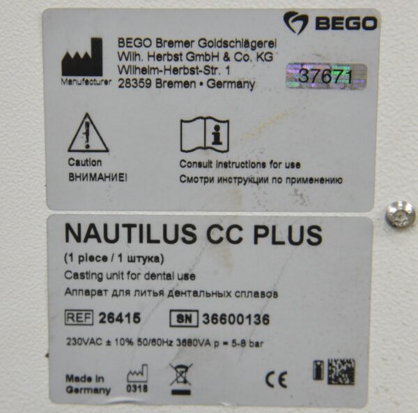 Bego Nautilus CC Plus Dental Vacuum Pressure Casting Machine