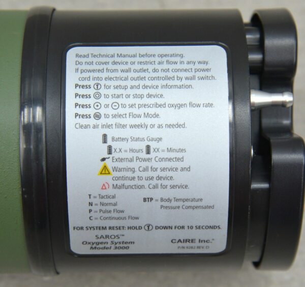 CAIRE SeQual SAROS 3000 Oxygen System Military Field Portable W/ Accessories