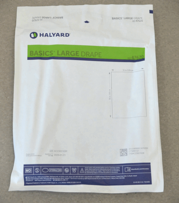 Halyard Basics Large Drape 55"x76" 47620 00 EXP 2028-01-21 Case of 52