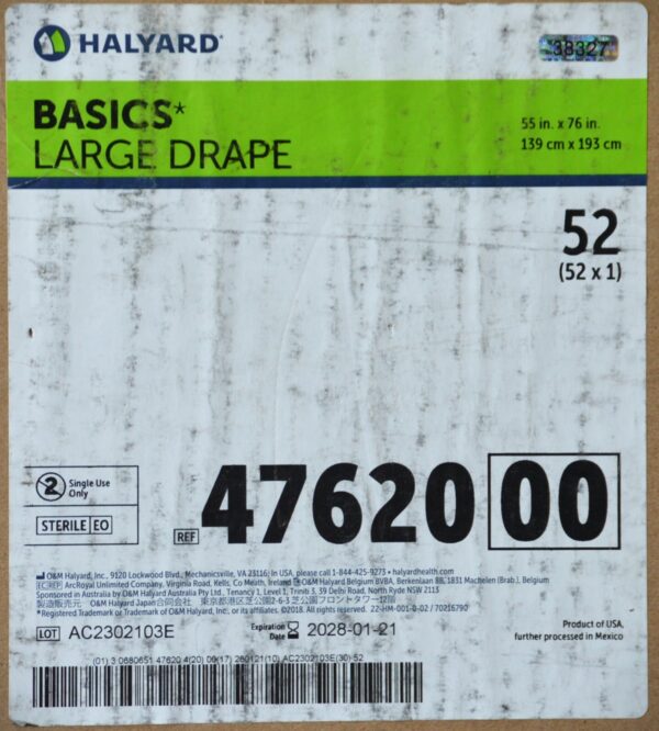 Halyard Basics Large Drape 55"x76" 47620 00 EXP 2028-01-21 Case of 52