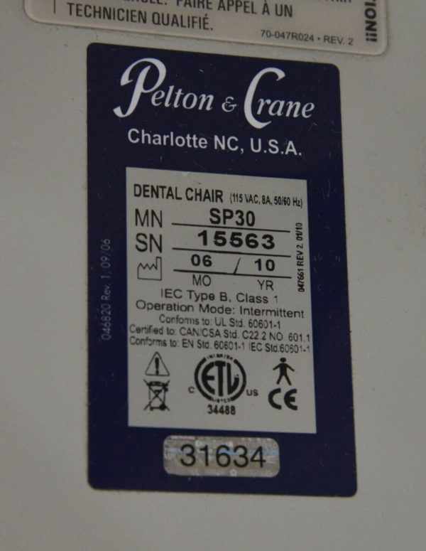 Pelton & Crane SP30 Dental Exam Chair With SET30