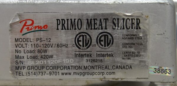 Primo PS-12 Manual Aluminum Deli Meat Slicer 12" 110-120V