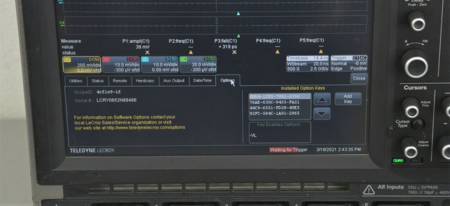 Teledyne LeCroy WaveRunner 64Xi-A-N 600 MHz Oscilloscope 4 Channel 10