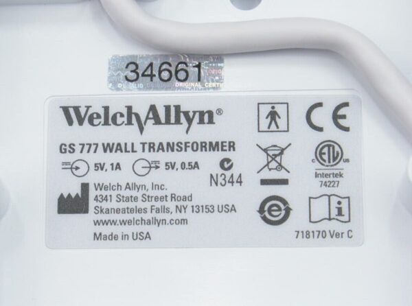 Welch Allyn GS 777 Wall Transformer W/ 11820 Panoptic & 11710 Ophthalmoscope