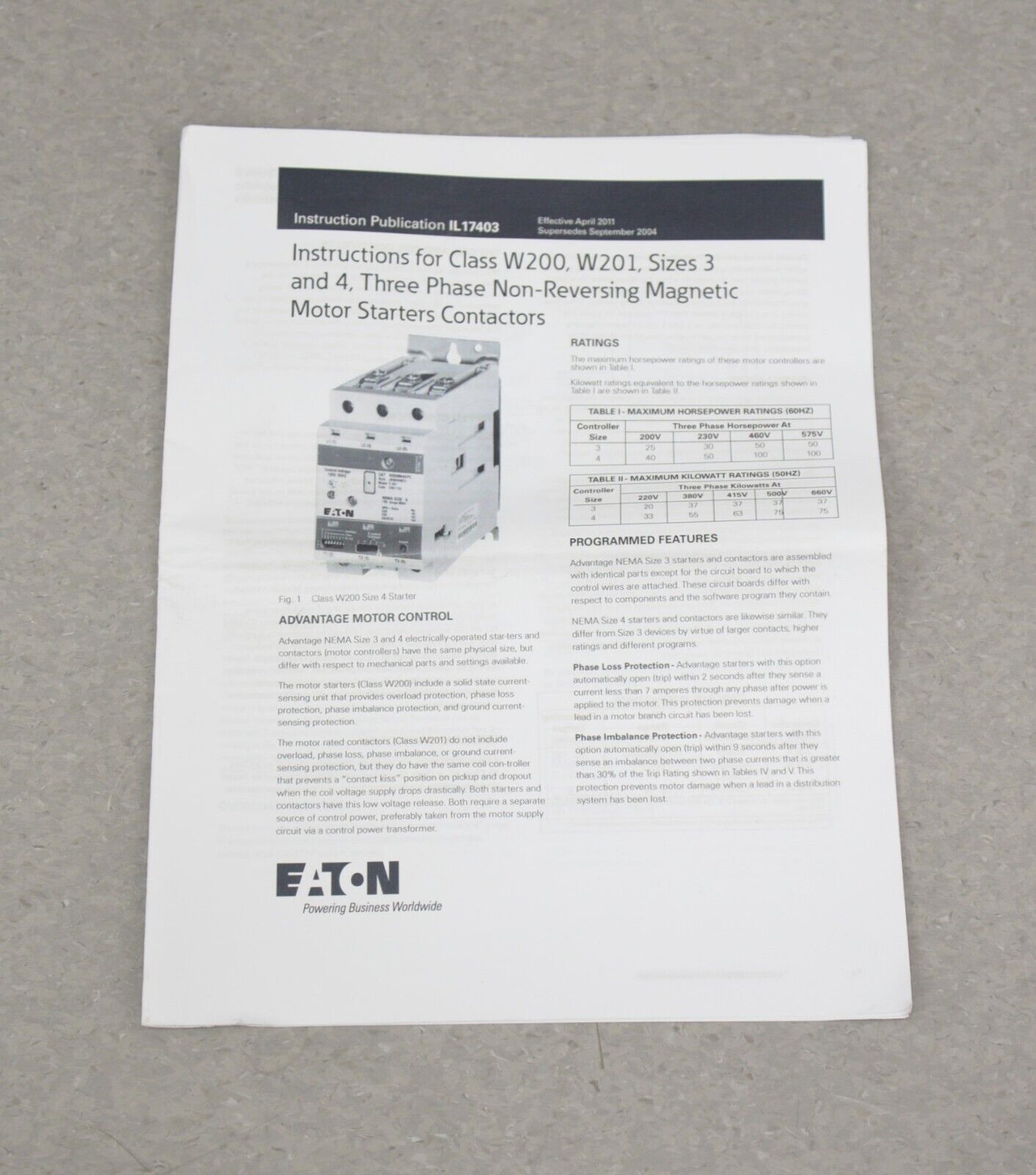 EATON W+201K4CF 3Phase Size 4 Magnetic Advantage Starter Contactor Coil 120V