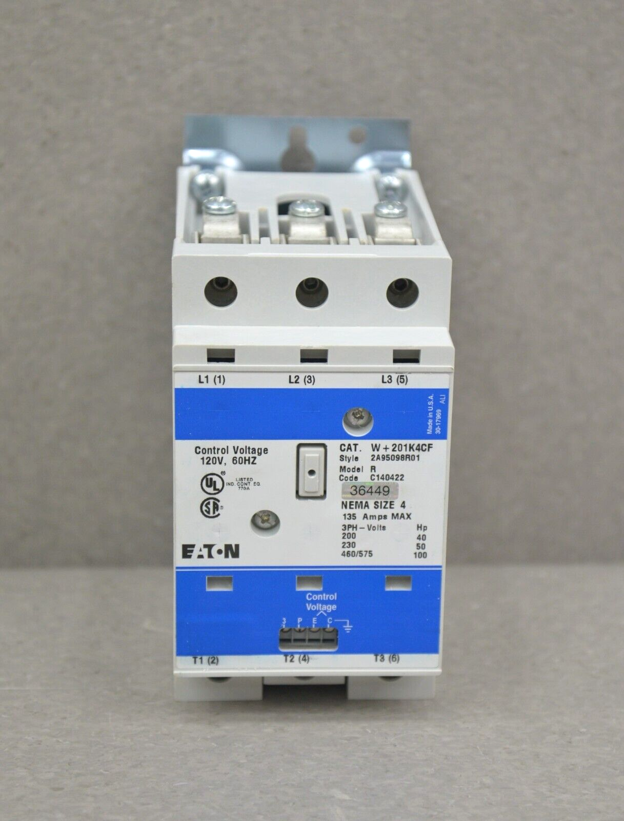 EATON W+201K4CF 3Phase Size 4 Magnetic Advantage Starter Contactor Coil 120V