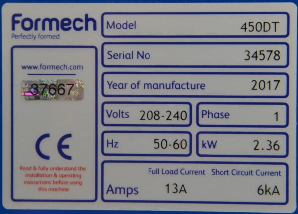 Formech 450DT Vacuum Forming Machine 2017 W/ Forming Accessories