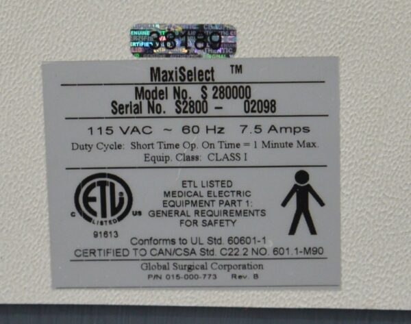 Global Surgical S280000 MaxiSelect Powered Exam Chair W/ Solarlite Lamp