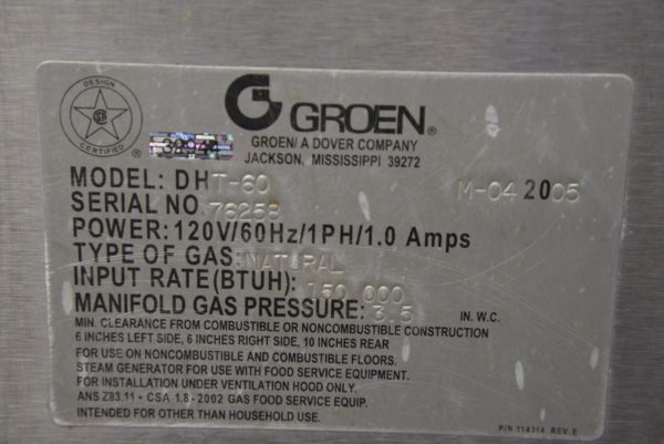 Groen DHT-60 60 Gal. Electric/Gas Steam Tilt Kettle 120V