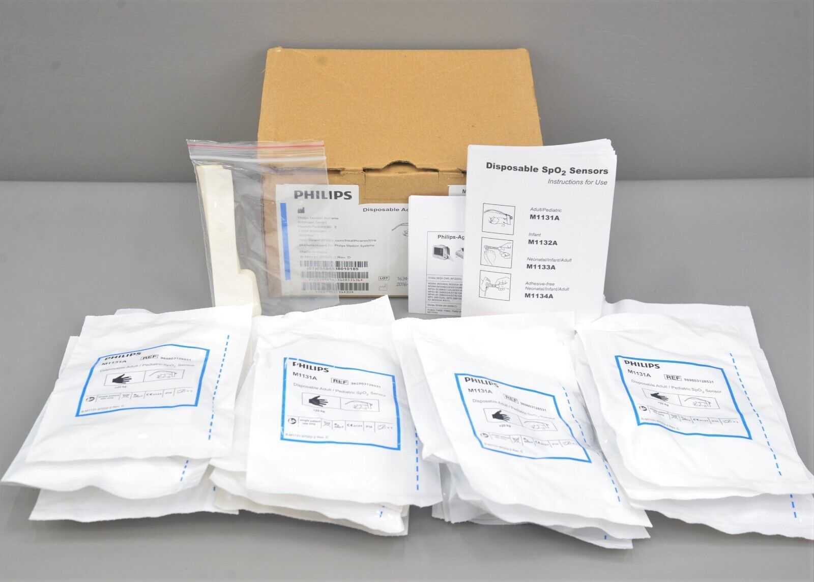 New Lot 20 Philips M1131A Disposable Adult/Pediatric S.p O.2 