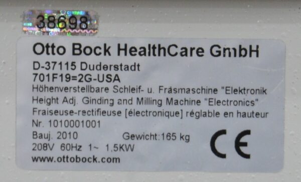 OttoBock 701F19 Orthotics Prosthetic Socket Router Machine