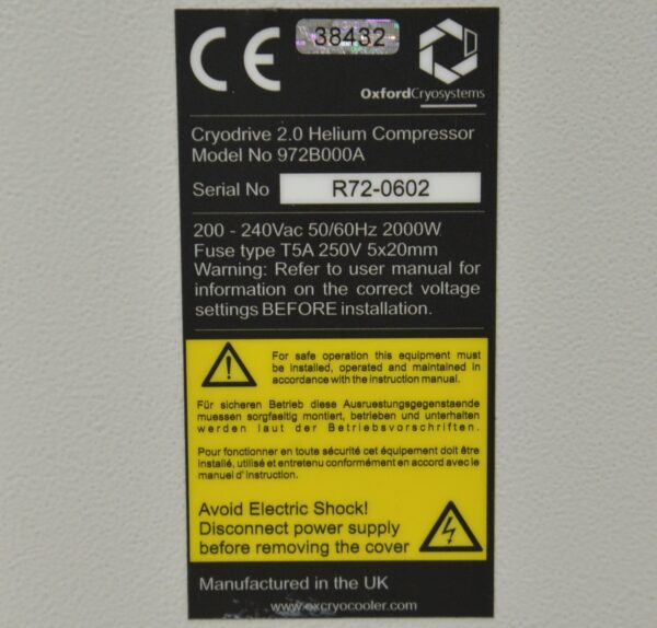 Oxford Cryosystems Cryodrive 2.0 Helium Compressor 972B000A