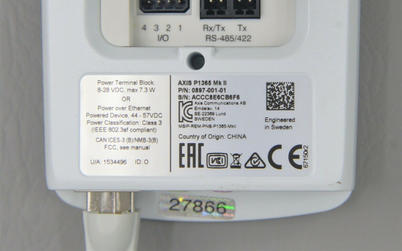 Axis P1365-E Mk II Network IP Security Camera 1080p Fixed POE 0897 