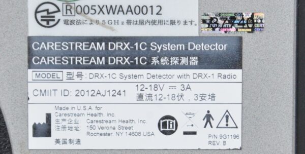 Carestream DRX-1C System Detector Panel 9G1196 2012