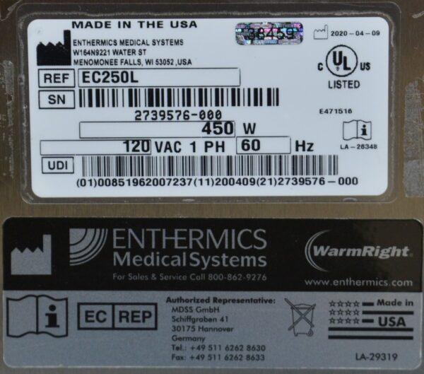 Enthermics EC250L Titan Series Intelligent Countertop Fluid Warming Cabinet