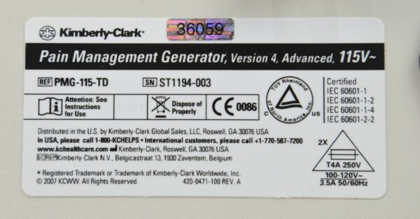 Kimberly-Clark Pain Management Generator PMG-115-TD V4.1.1B