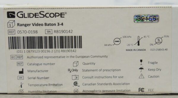 Verathon GlideScope Ranger Video Laryngoscope 0570-0186 W/ Baton 3-4 0570-0198
