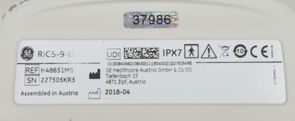 GE RIC5-9-D Wide Band Convex Array Endocavitary 4D Volume Ultrasound Transducer H48651MS