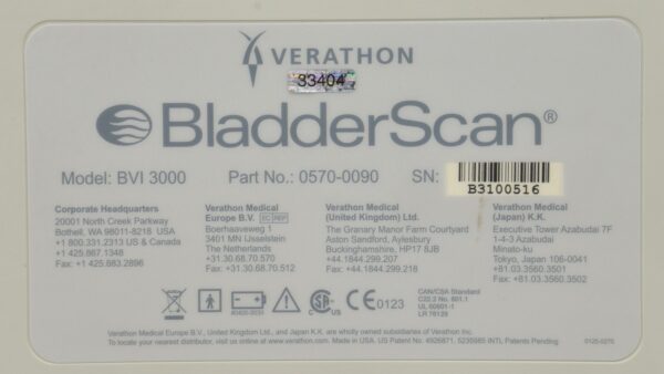 Verathon Bladder Scan BVI 3000 0570-0090 W/ Probe 0570-0091