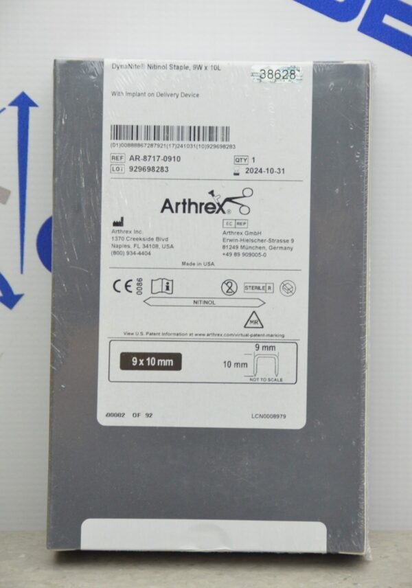 Arthrex AR-8717-0910 DynaNite Nitinol Staple 9mm x 10mm exp. 2024-10-31
