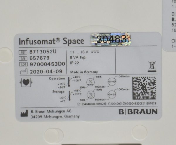 B. Braun Infusomat Space Pump Type 8713052U Without Power Supply