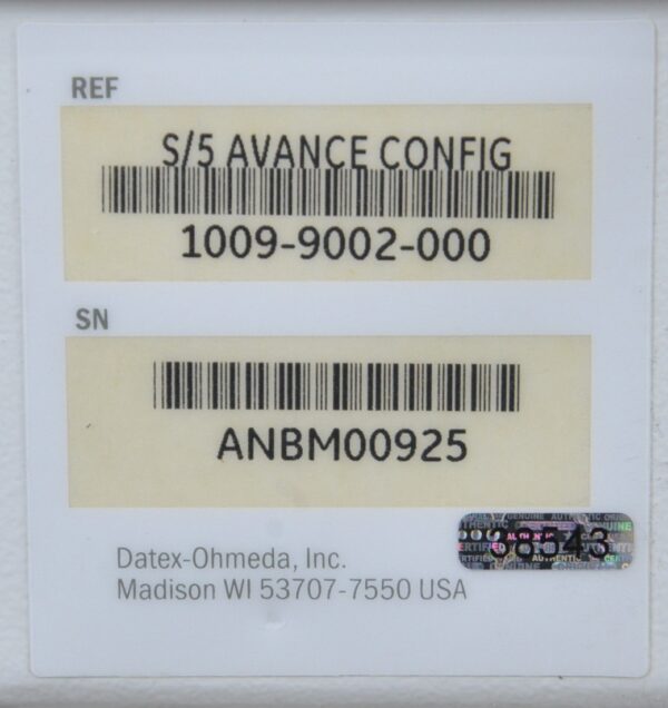 GE Datex Ohmeda S/5 Avance Anesthesia Machine1009-9002-000