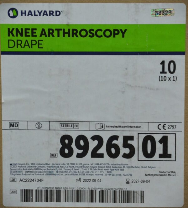 Halyard 89265 01 Knee Arthroscopy Drape Case of 10 EXP 2027-09-04