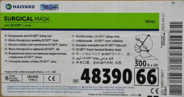 Halyard Surgical Masks White 48390 EXP. 2025-04-27 Case of 6 x 50 300PCS