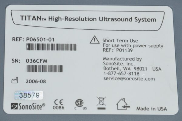 SonoSite Titan High-Resolution Ultrasound System W/ C15/4-2 MHz Transducer Prob & Cart