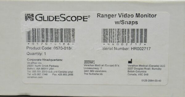 Verathon GlideScope Ranger Video Laryngoscope 0570-0186 W/ Blade 0574-0018 & Baton 3-4