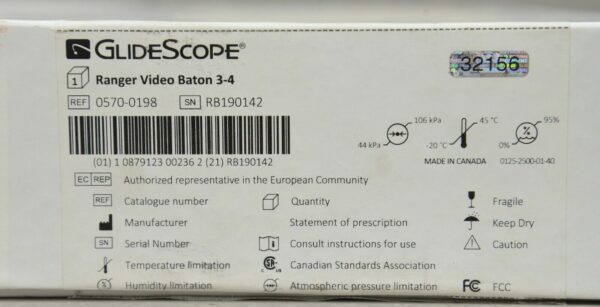 Verathon GlideScope Ranger Video Laryngoscope 0570-0186 W/ Blade 0574-0018 & Baton 3-4