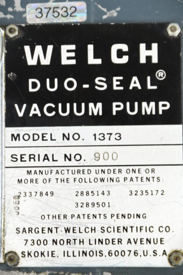 Welch 1373 Duo-Seal Belt Drive Vacuum Pump V115 HP 1/2 PH1