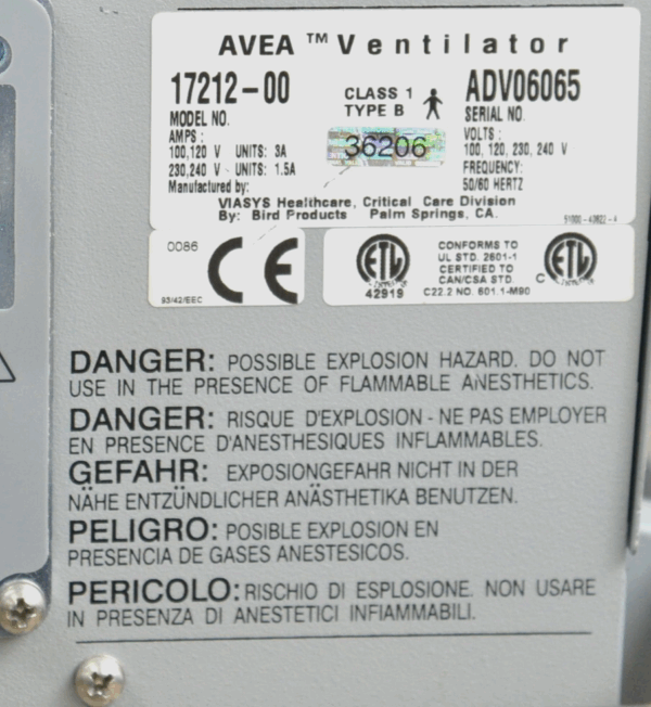Carefusion Viasys Avea Ventilator 17212-00