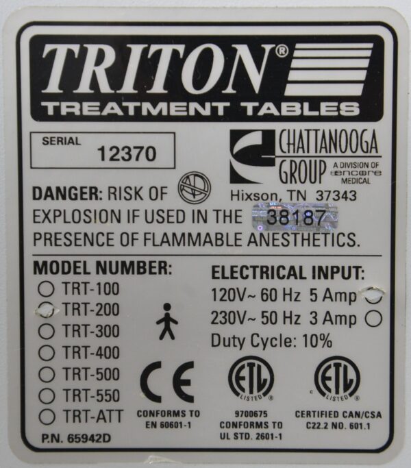 Chattanooga Group Triton TRT-200 Treatment Table W/ Foot Switch
