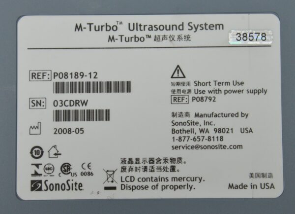Fujifilm Sonosite M-Turbo Ultrasound System P08189-12