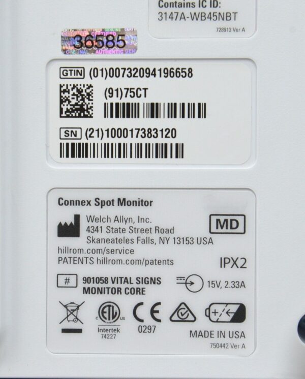 Hillrom Welch Allyn Connex Spot Vital Signs Monitor (91)75CT W/ Nellcor SpO2, NiBP & Temp