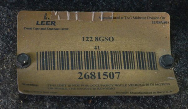 Leer 122 Fiberglass Truck Cap/Camper Black Chevrolet Silverado 8' Bed 2007-14