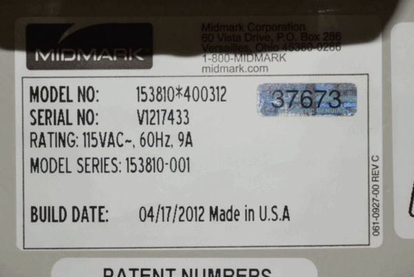 Midmark Elevance Dental Chair 153810-001 W/ Foot Pedal