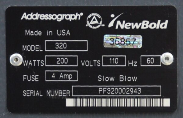 NewBold Adressograph 320 Embossing Machine With Case