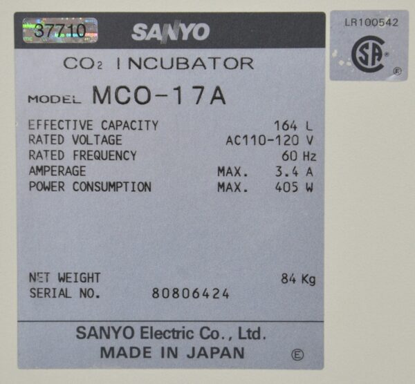 Sanyo MCO-17A Dual Double Stack CO2 Incubator
