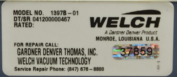 Welch 1397 DuoSeal Belt Drive Vacuum Pump 1397B-01 115V 1 HP