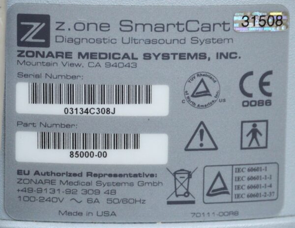 Zonare Ultra Z.one Diagnostic Ultrasound System W/ C6-2 Transducer, L10-5 Transducer, Z.one Scan Engine & SmartCart