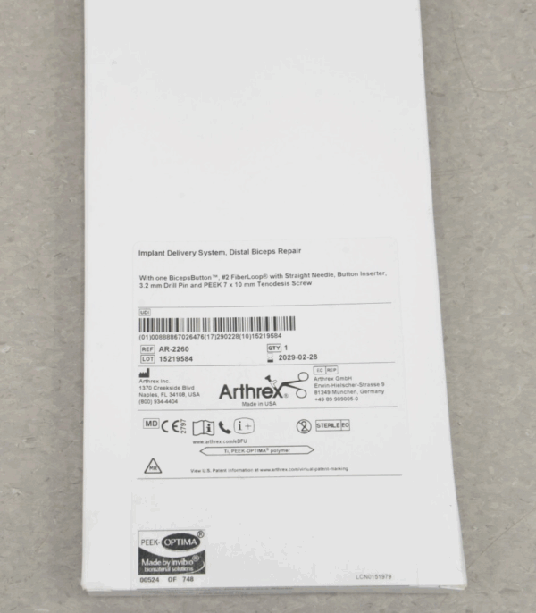 Arthrex AR-2260 Distal Biceps Repair Kit Implant Delivery System