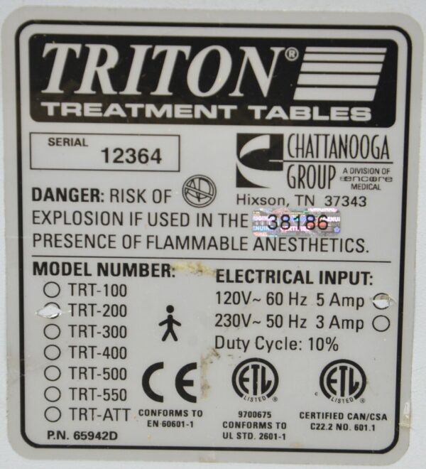 Chattanooga Group Triton TRT-200 Treatment Table W/ Foot Switch