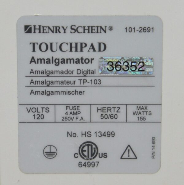 Henry Schein Touch Pad Amalgamator Digital TP-103